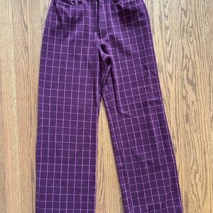 Arizona Jean Co Women's Size 5 Purple Plaid Relaxed Leg Pants High Fashion